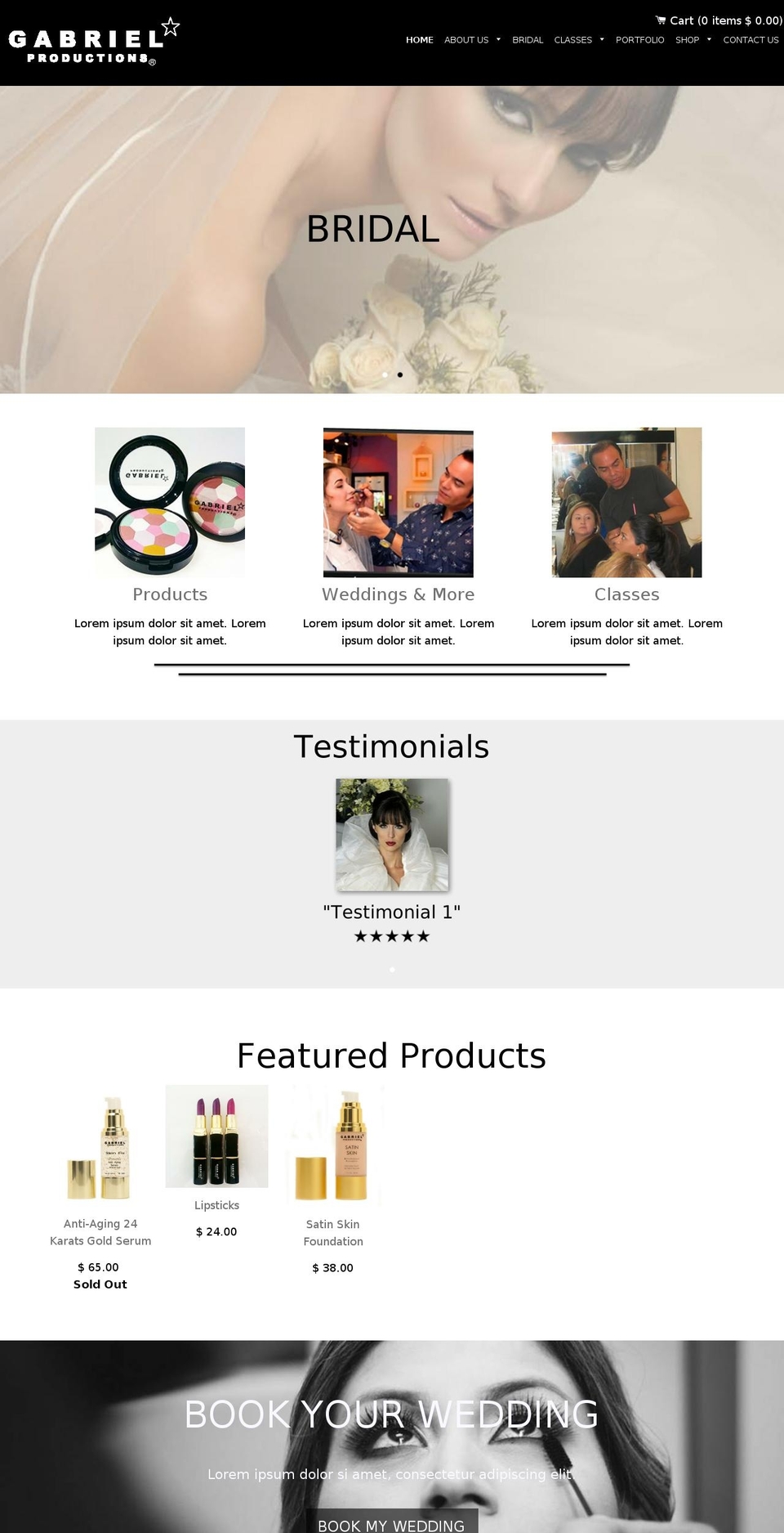 gabrielproductionsinternational.com — Shopify storefront screenshot