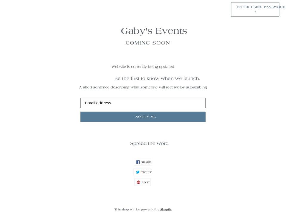 gabysevents.com — Shopify storefront screenshot