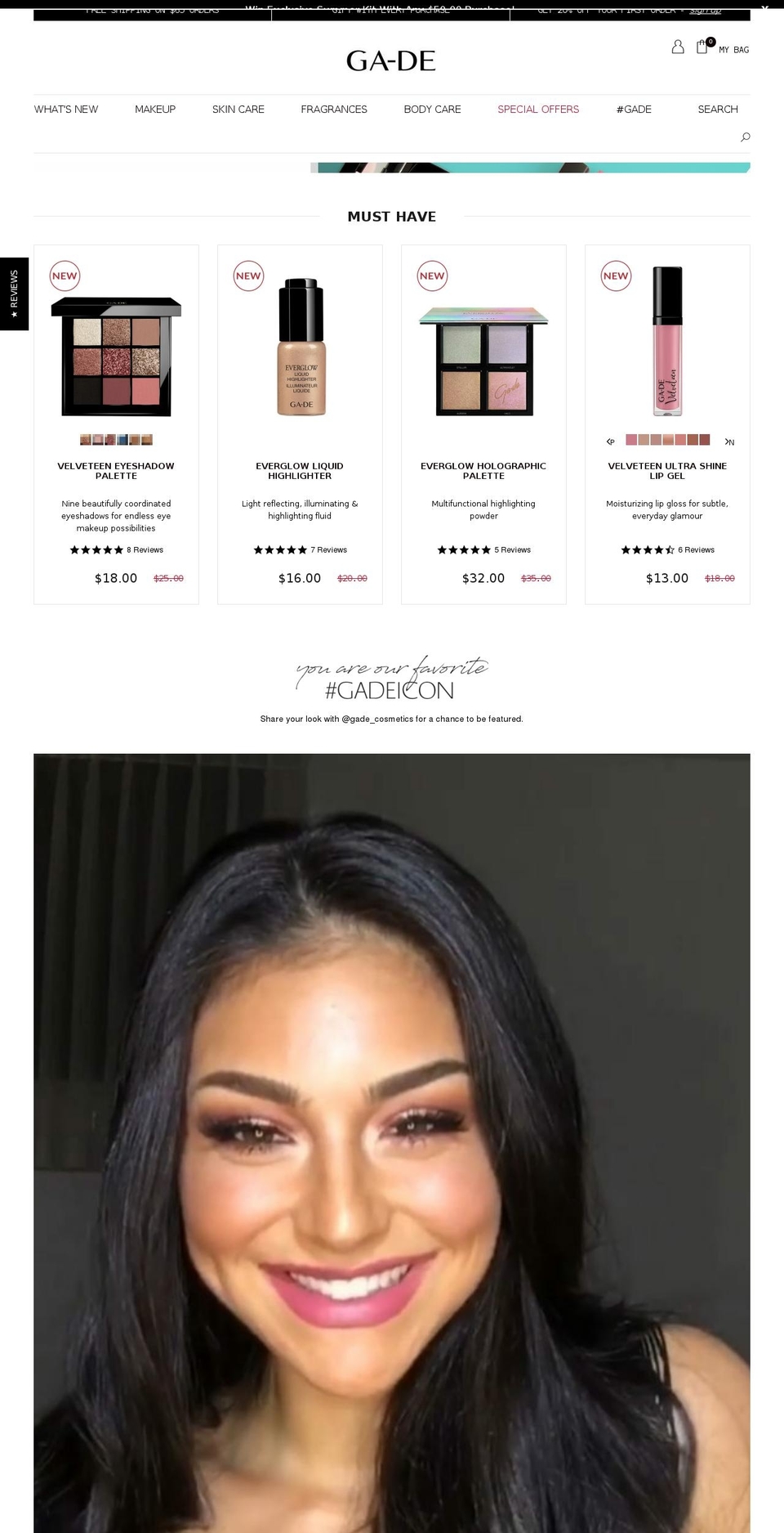 gadecosmetics.com shopify website screenshot
