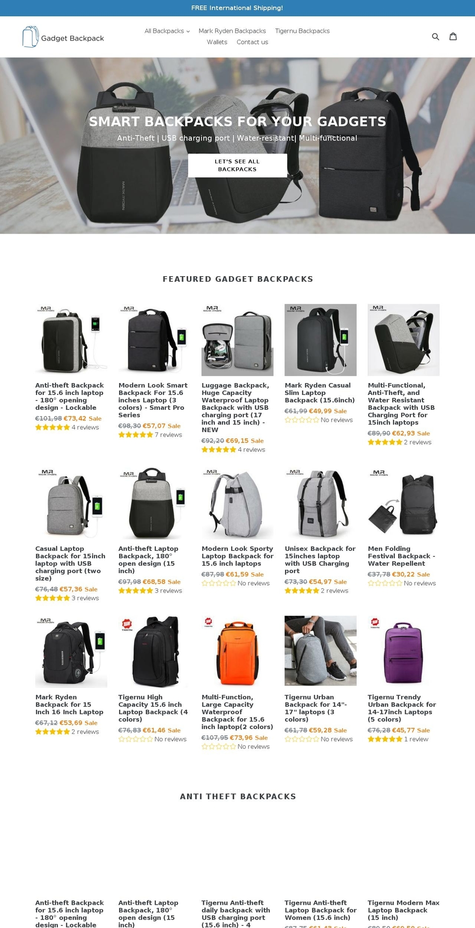 gadgetbackpack.com — Shopify storefront screenshot