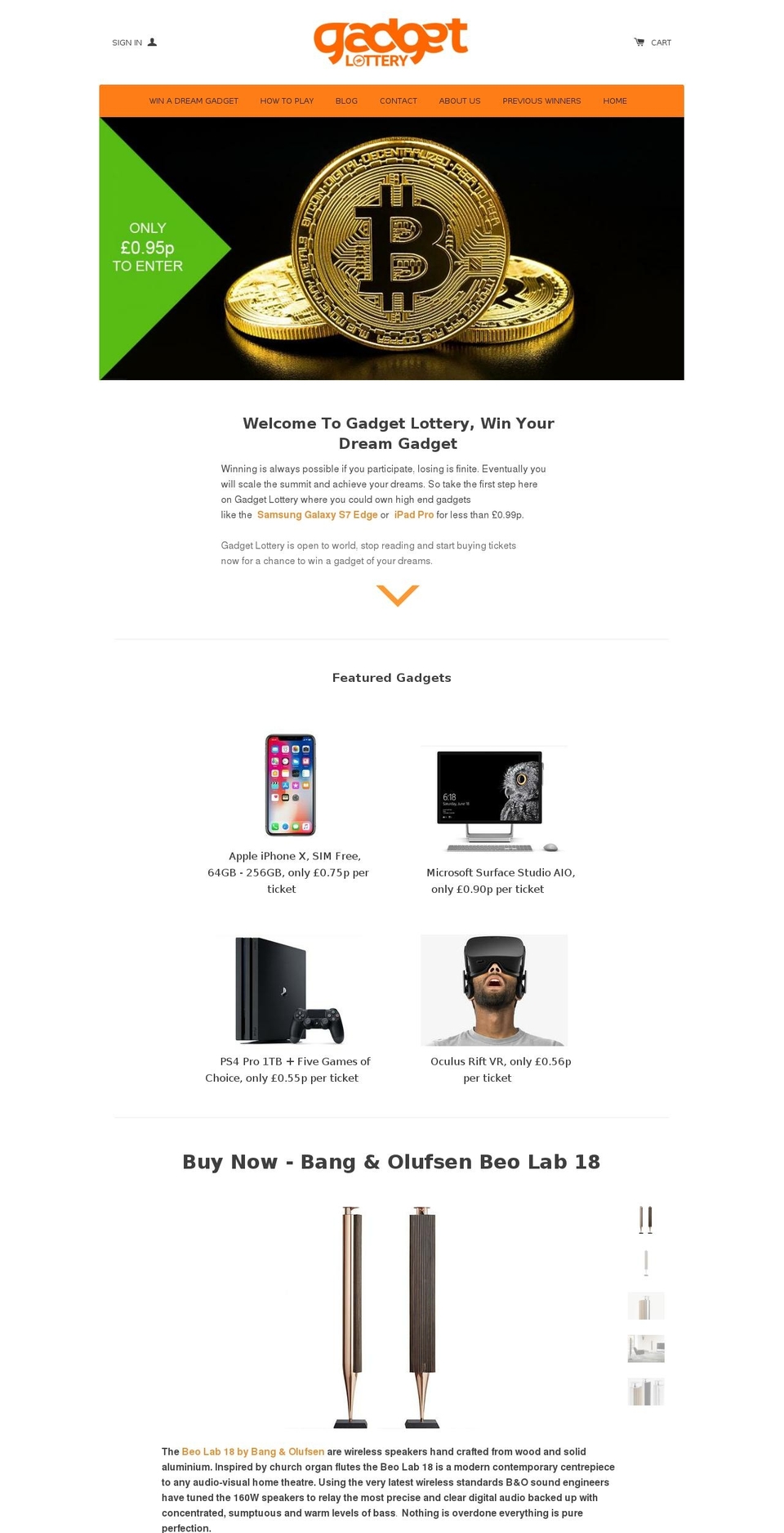 gadgetlottery.com shopify website screenshot