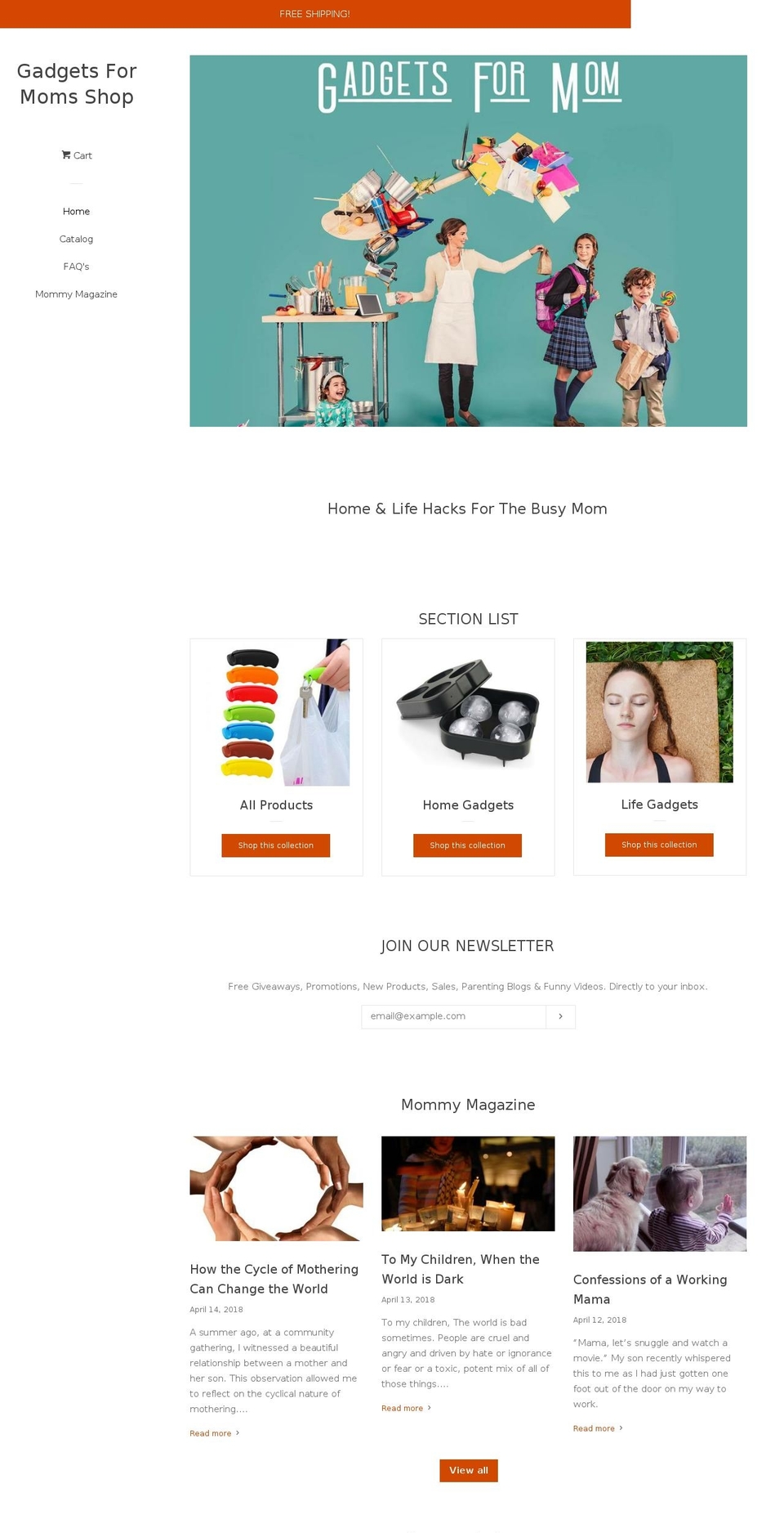 gadgetsformoms.com — Shopify storefront screenshot