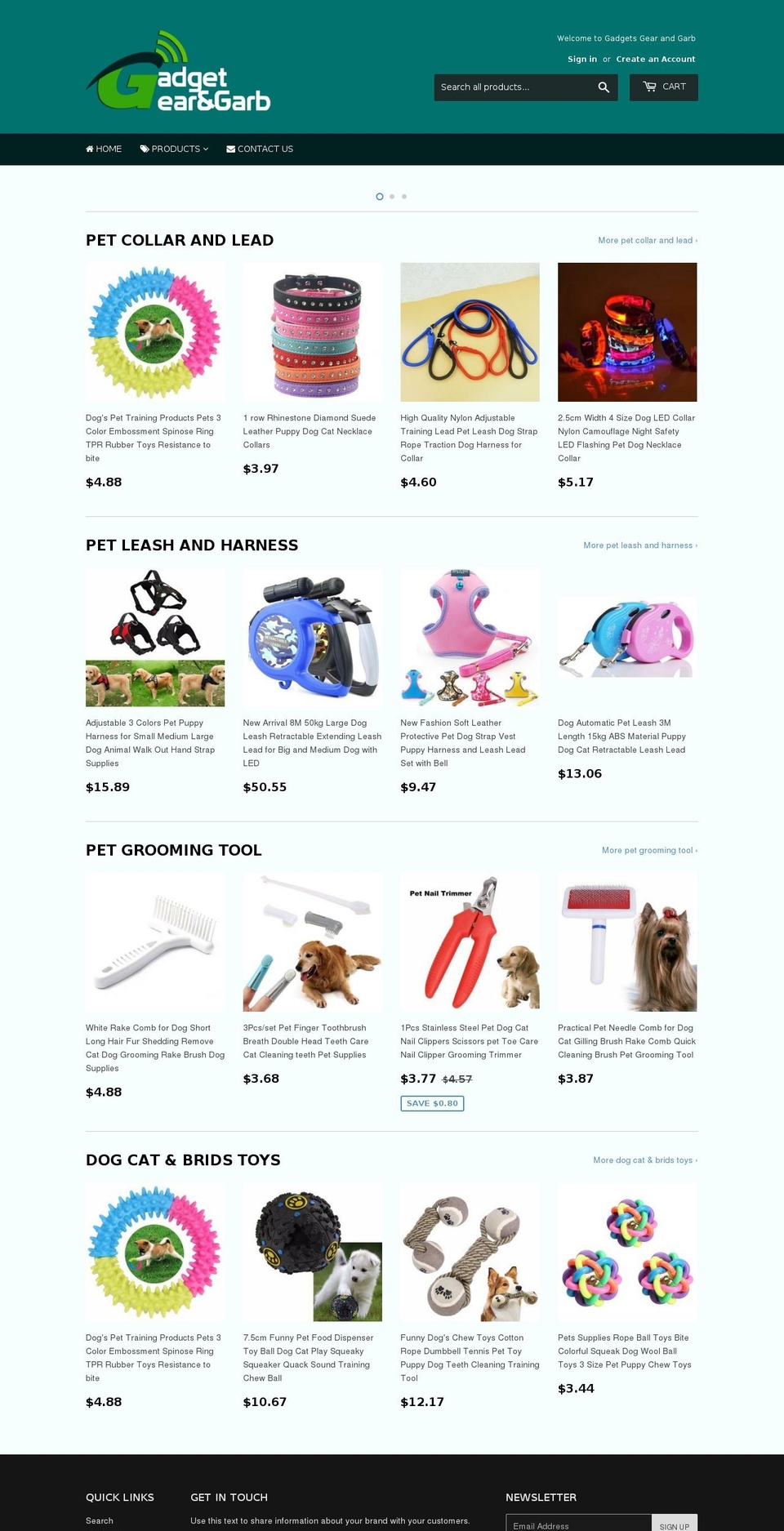 gadgetsgearandgarb.com — Shopify storefront screenshot