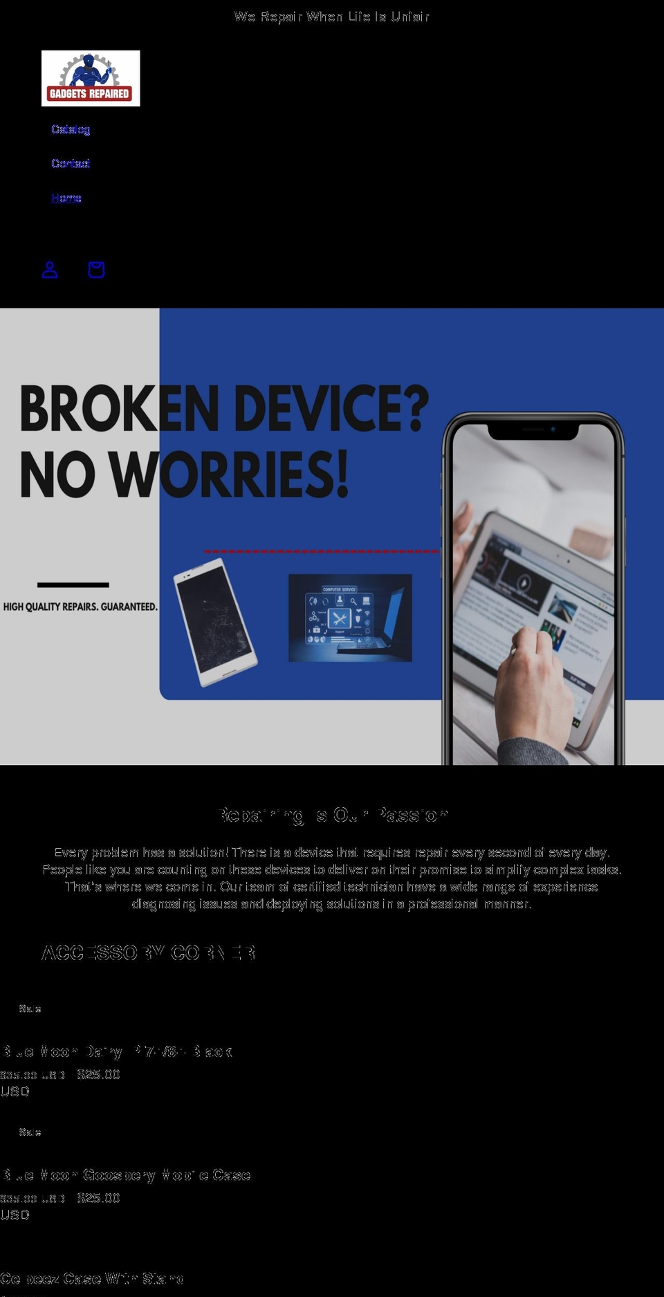 gadgetsrepaired.com shopify website screenshot
