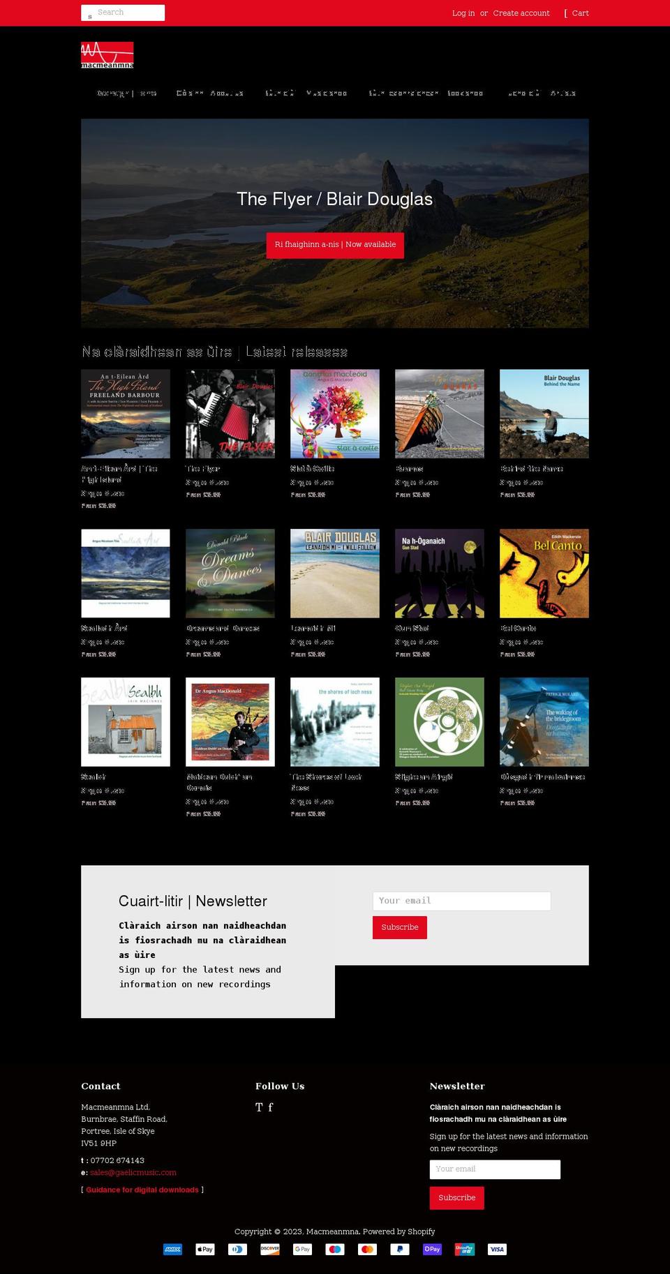 gaelicmusic.com shopify website screenshot