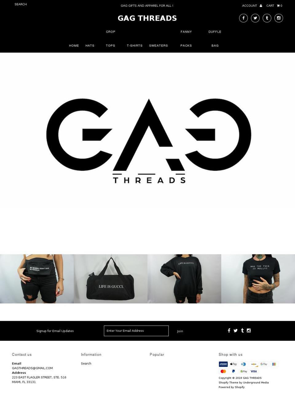 gagthreads.com shopify website screenshot