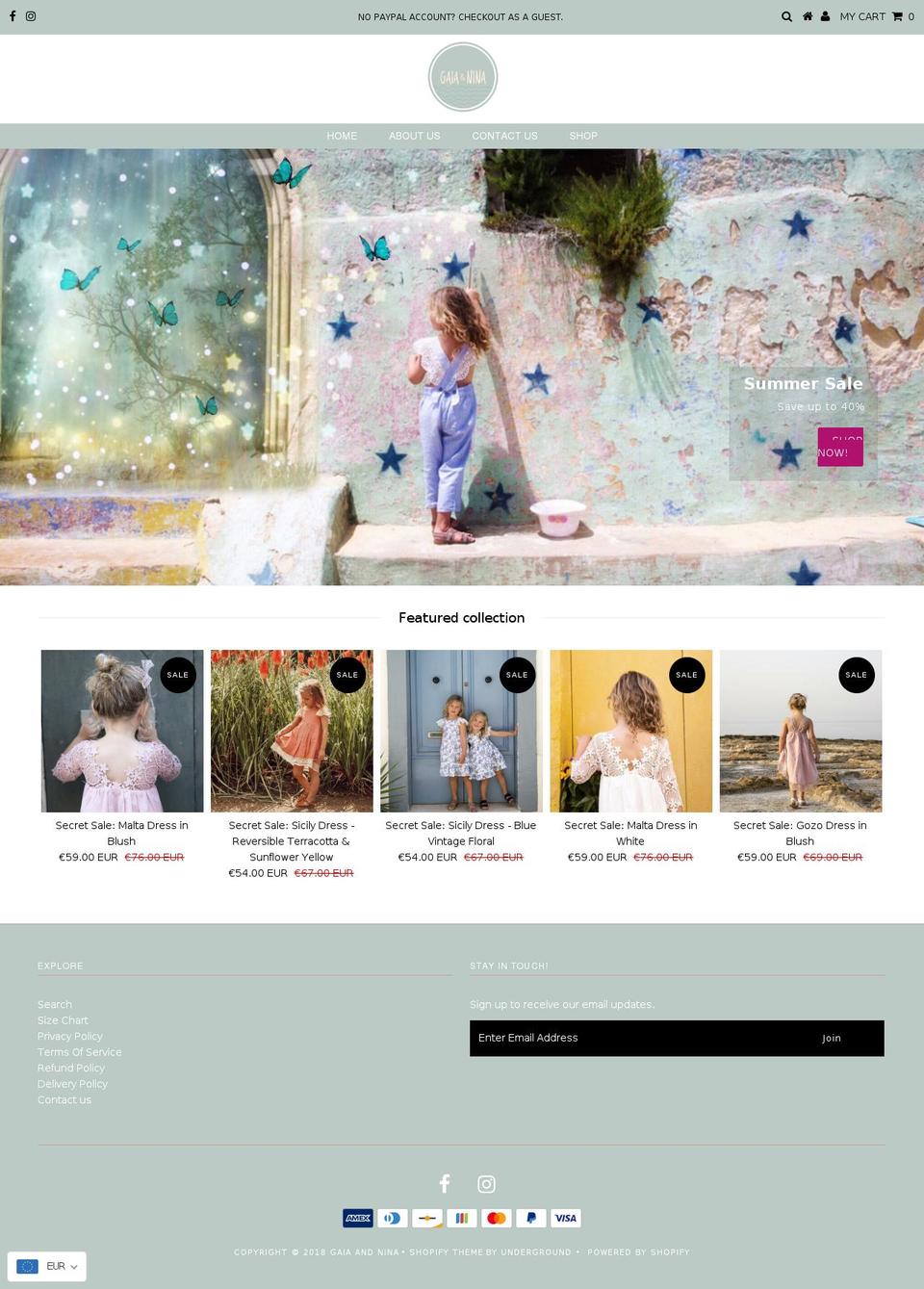 gaiaandnina.com shopify website screenshot