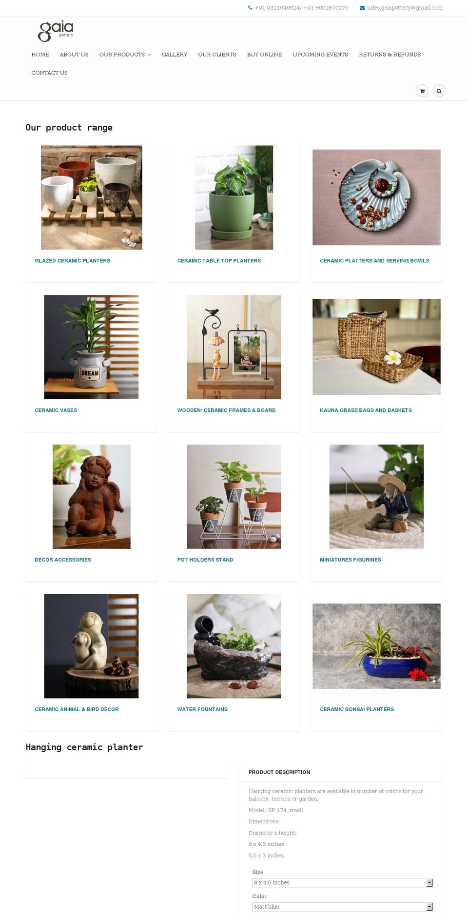 gaiapottery.net shopify website screenshot