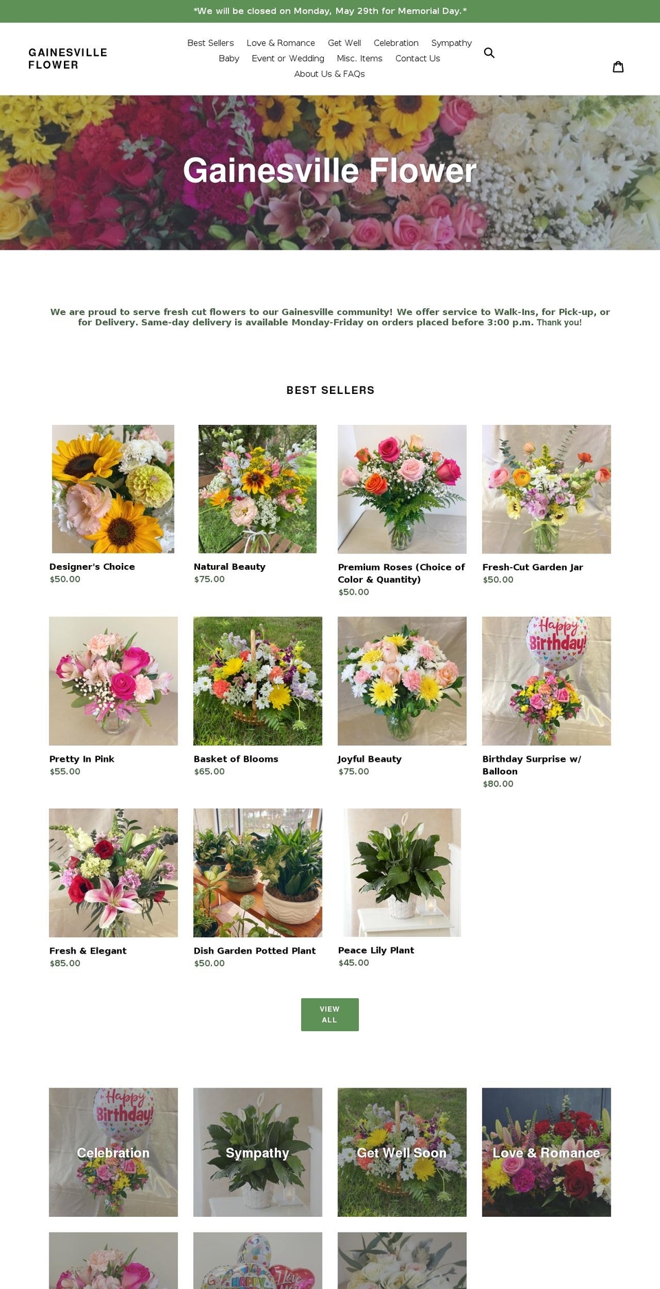 gainesvilleflower.com shopify website screenshot