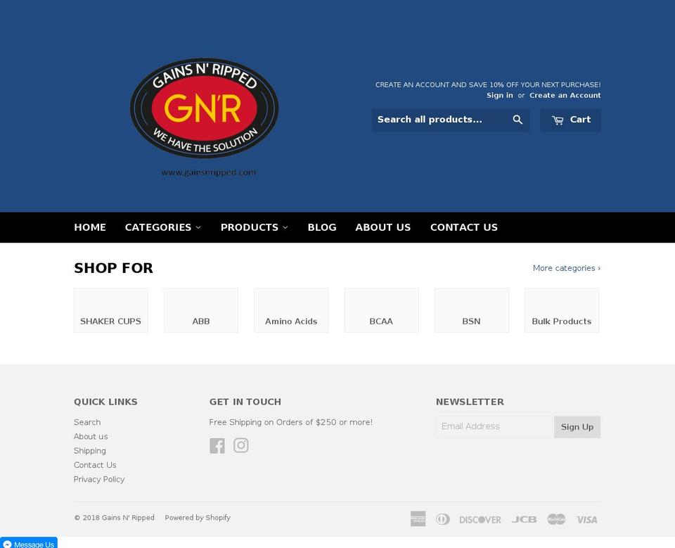gainsnripped.com — Shopify storefront screenshot