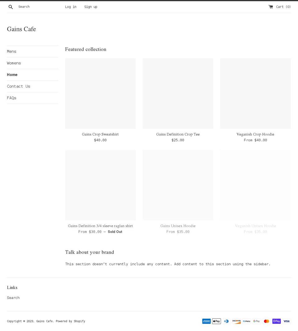 gainzcafe.com shopify website screenshot