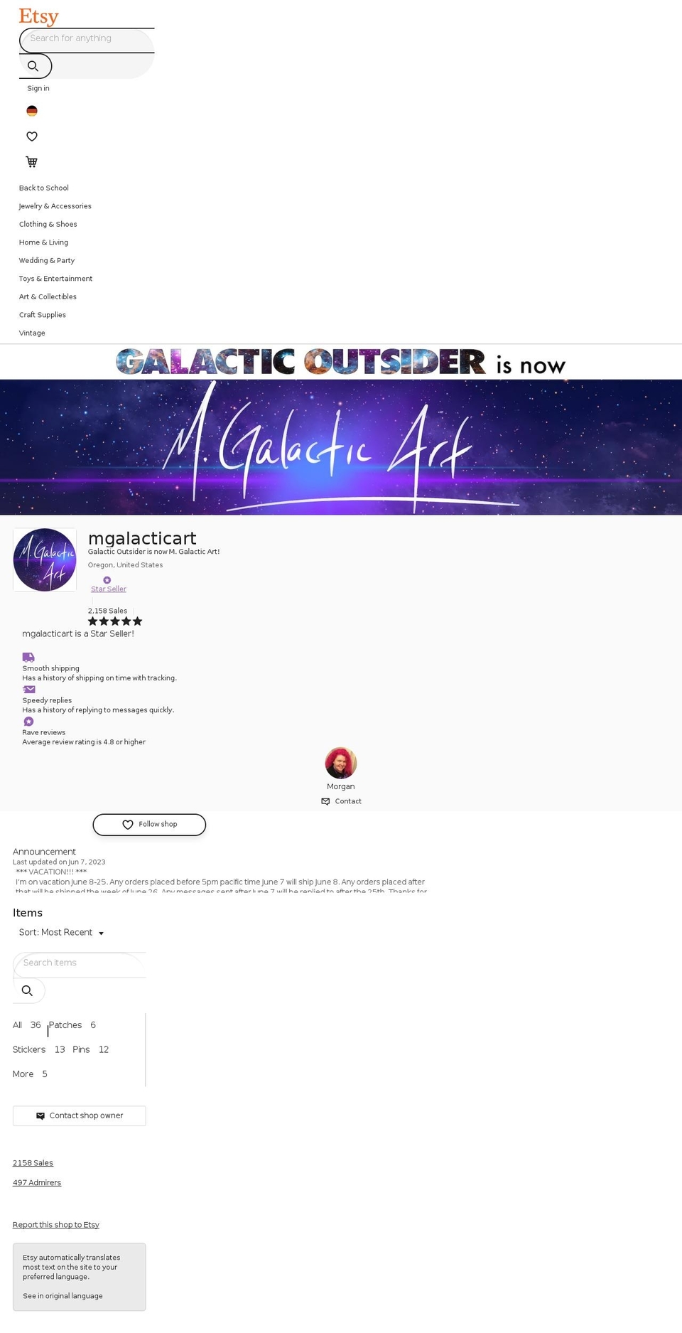 galacticoutsider.com shopify website screenshot