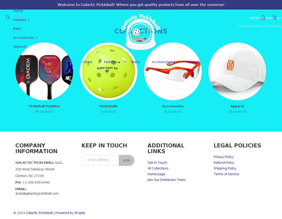 galacticpickleball.com shopify website screenshot