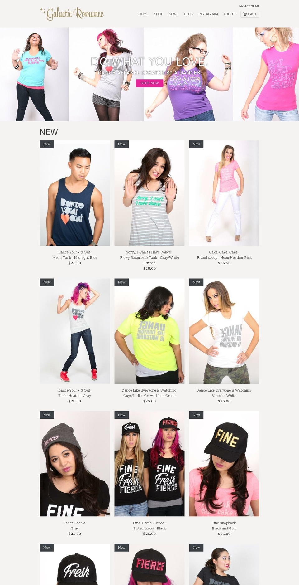 galacticromance.com — Shopify storefront screenshot