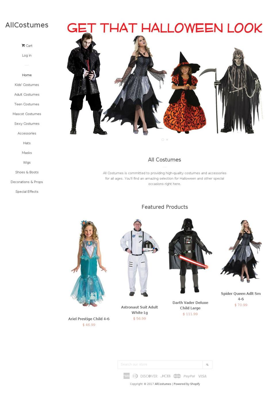 galaxycostumes.com shopify website screenshot