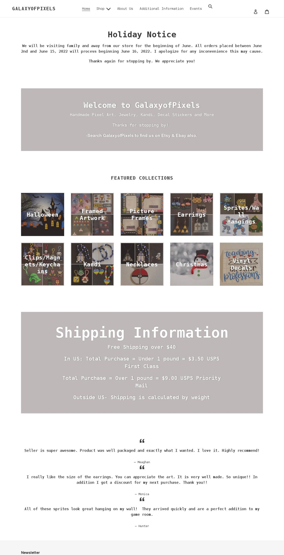 galaxyofpixels.com shopify website screenshot