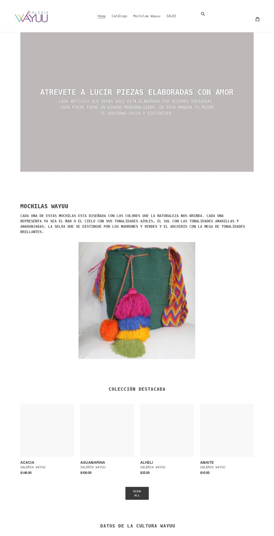 galeria-wayuu.com shopify website screenshot