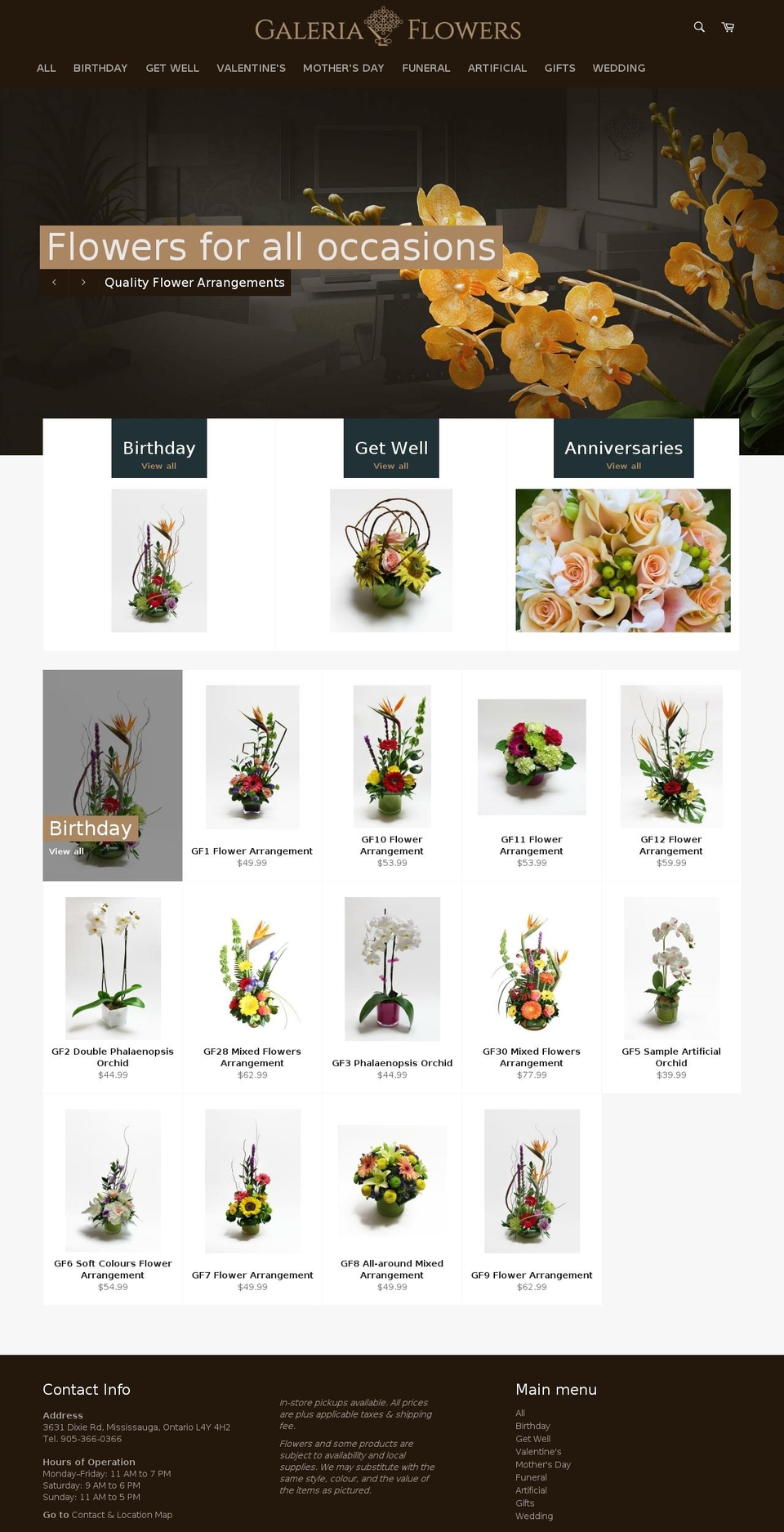 galeriaflowers.com — Shopify storefront screenshot