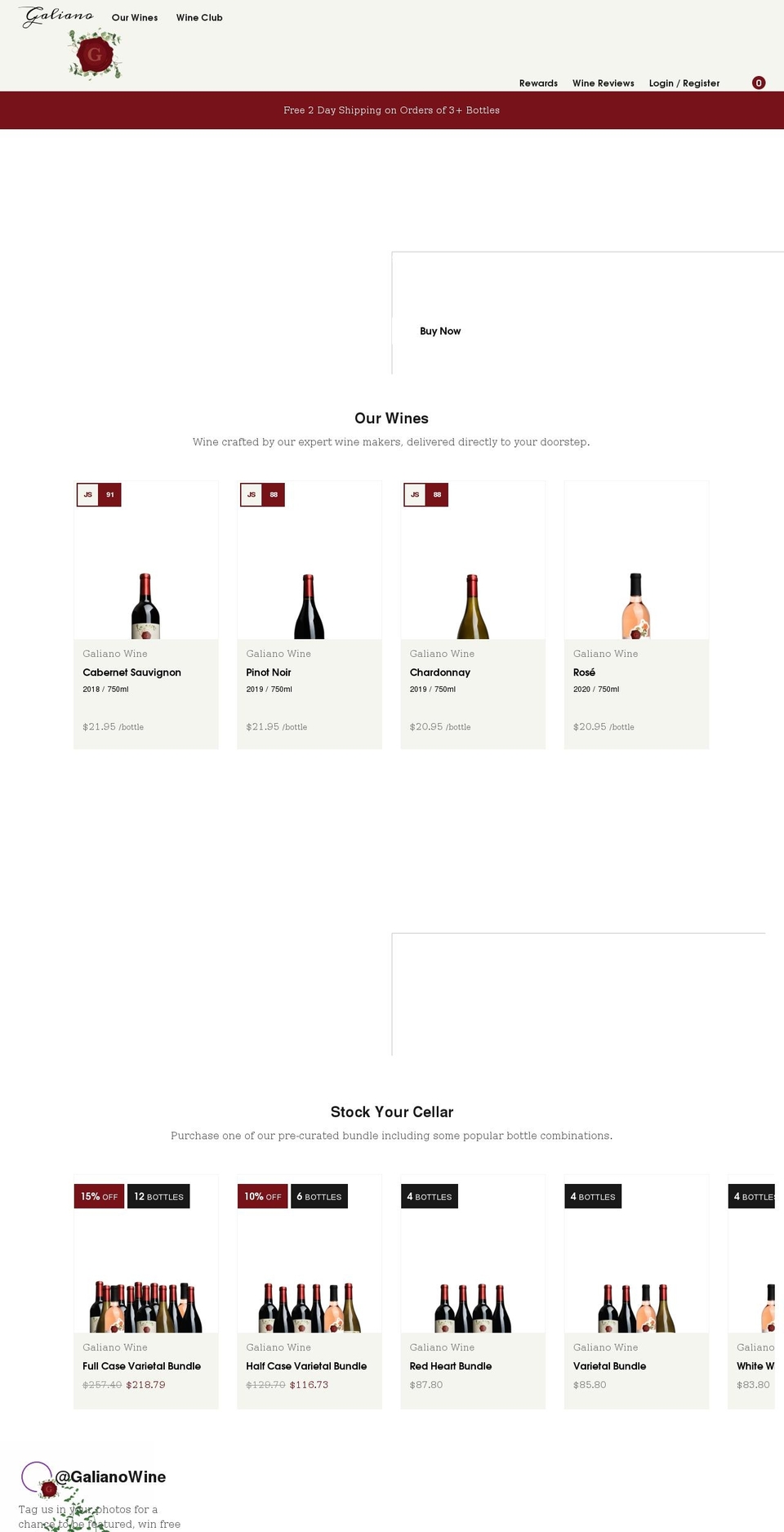 galianowine.com shopify website screenshot