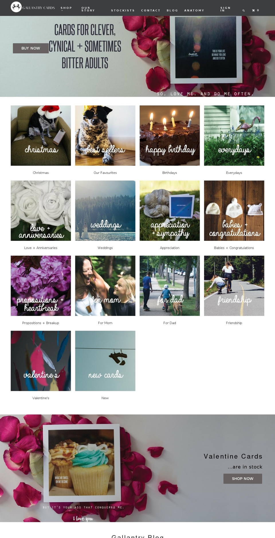 gallantrycards.com shopify website screenshot