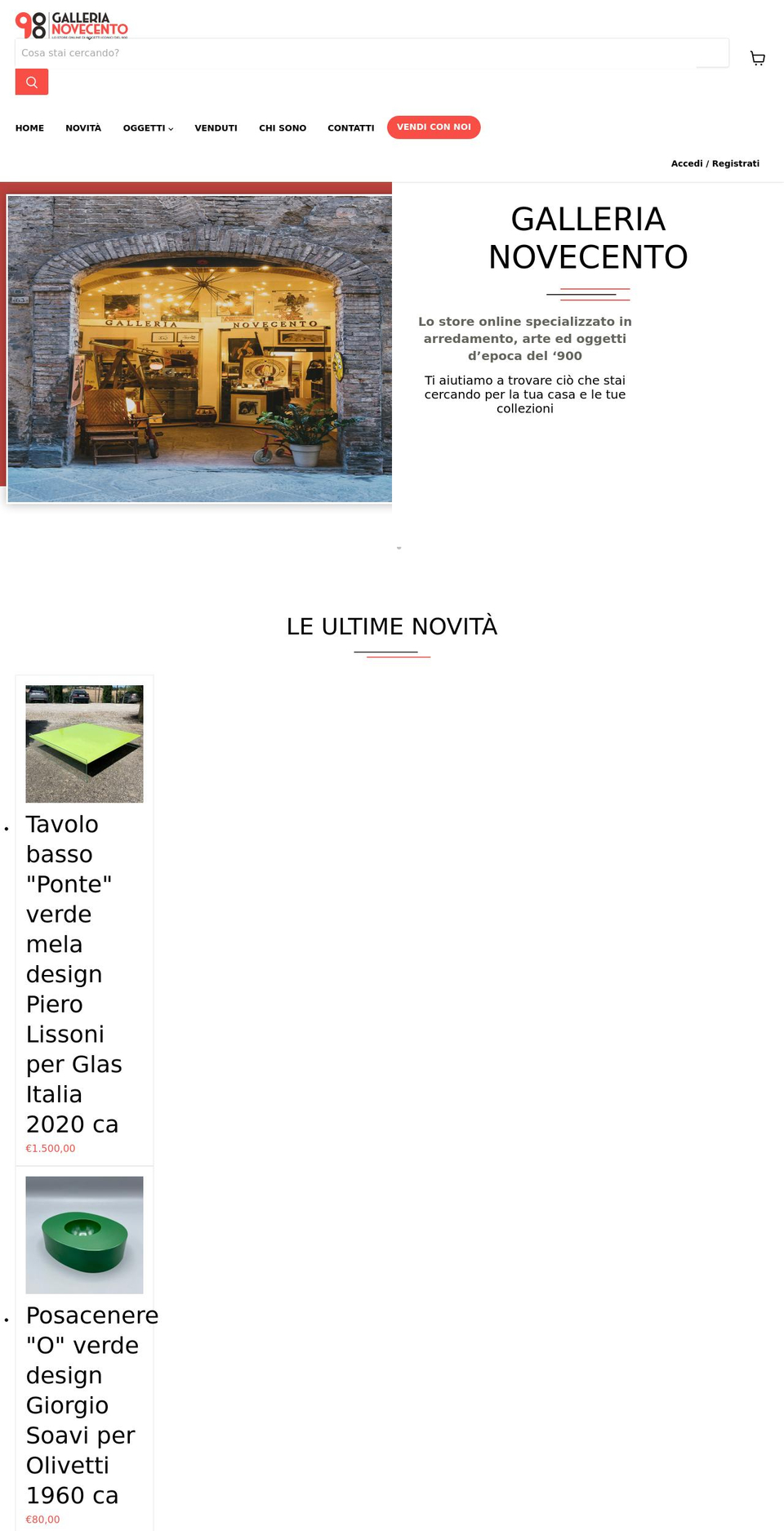 gallerianovecento.it shopify website screenshot