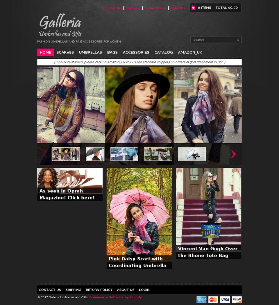 galleriaumbrellasandgifts.com shopify website screenshot