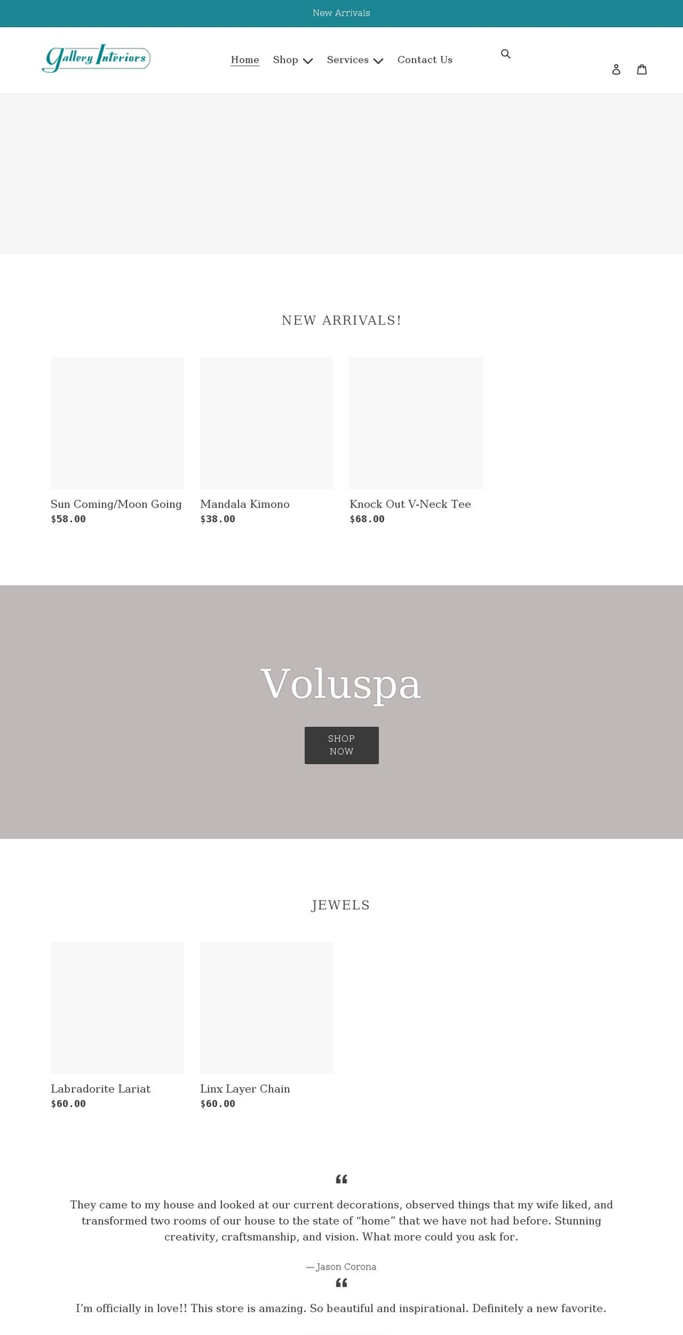 gallery-interiors.com shopify website screenshot