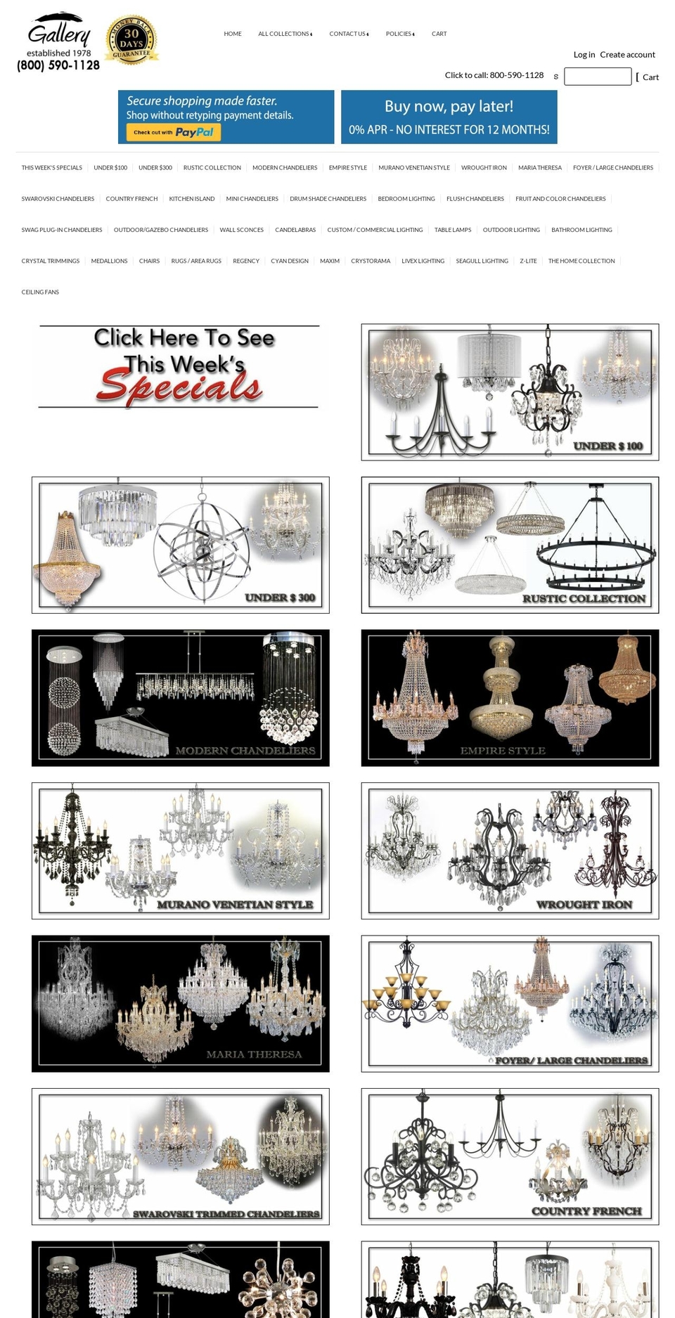 gallerychandelier.com shopify website screenshot