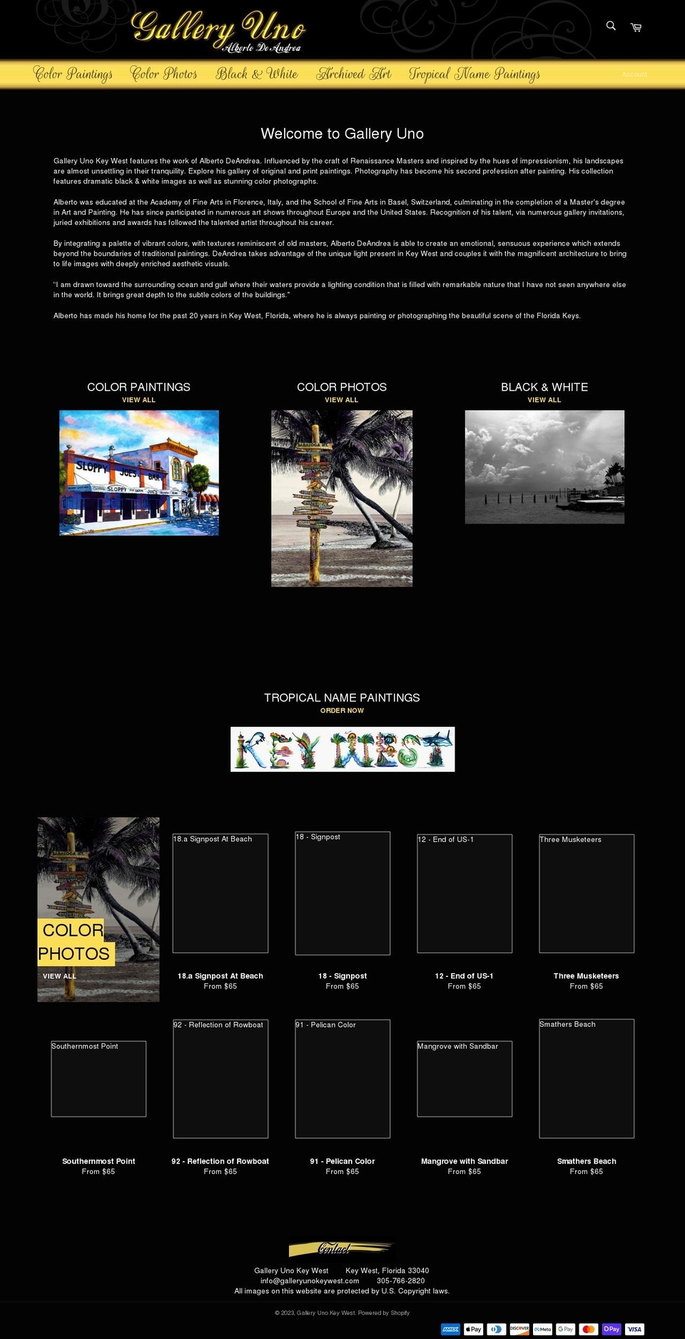 galleryunokeywest.com shopify website screenshot