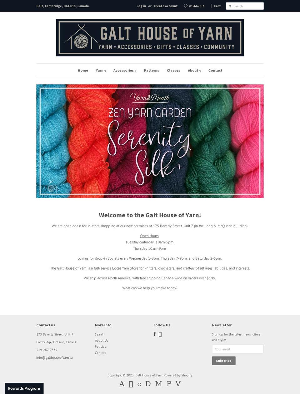 galthouseofyarn.ca shopify website screenshot