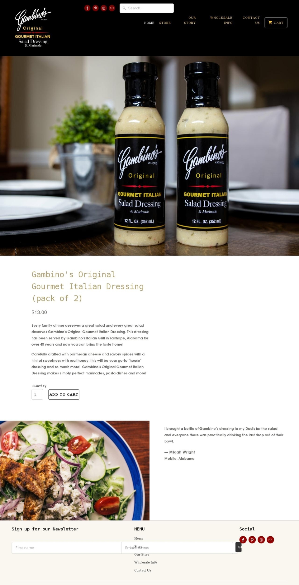 gambinositaliandressing.com shopify website screenshot