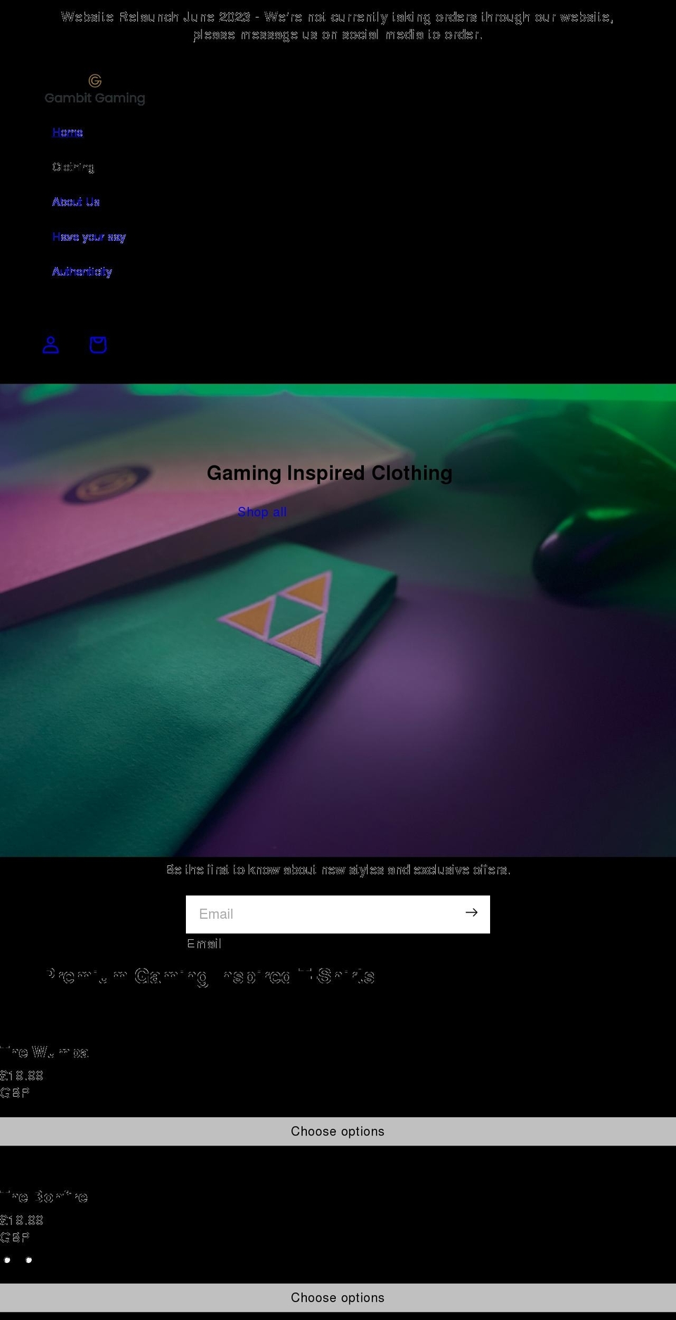 gambitgaming.co.uk shopify website screenshot