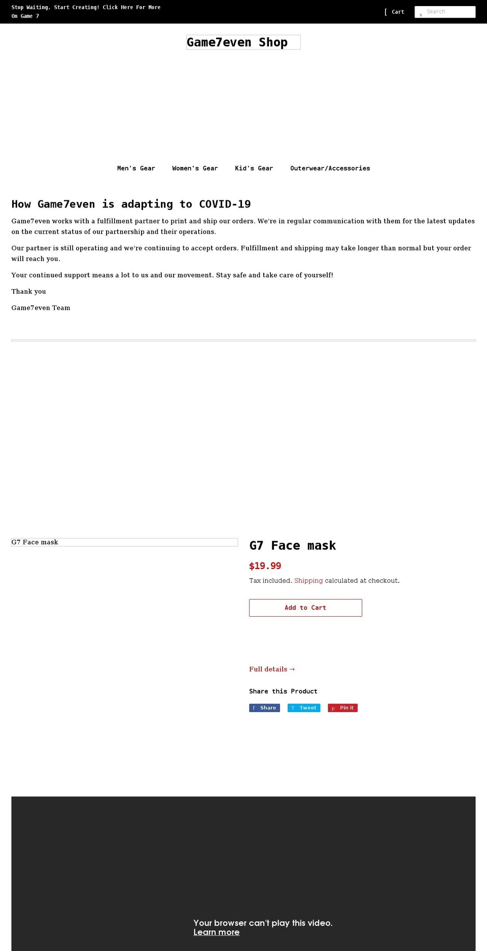 game7evenshop.com shopify website screenshot
