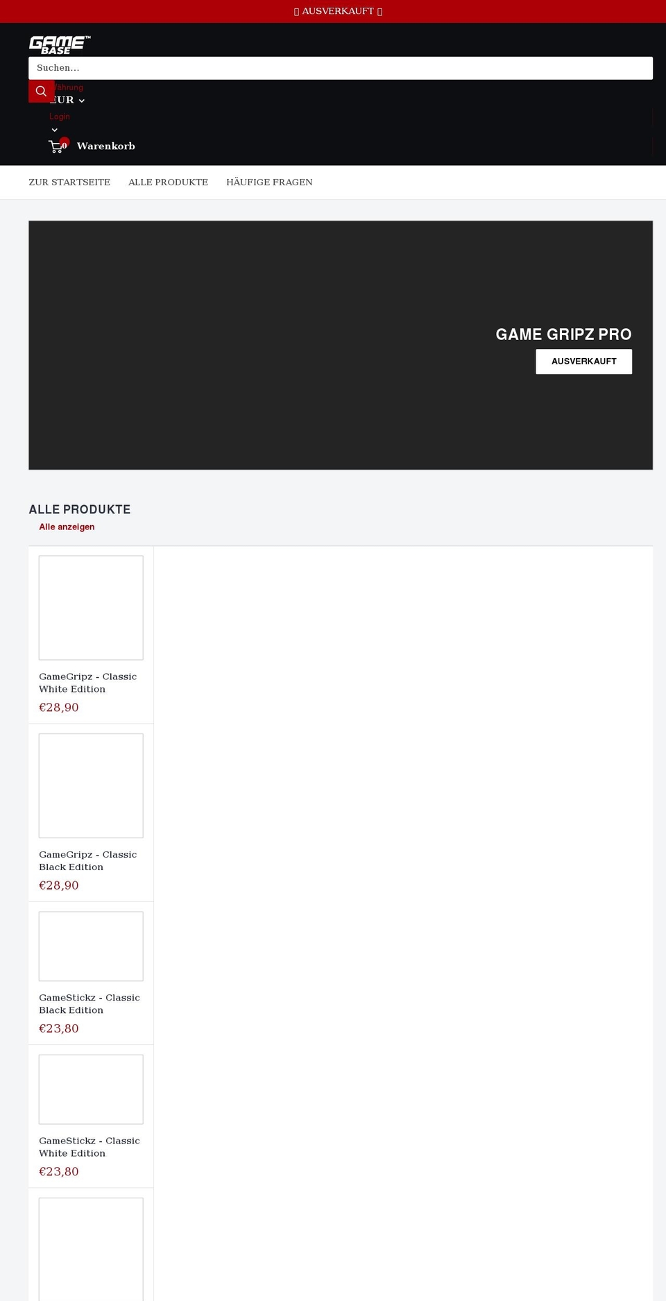 GameBase Shopify theme site example gamebase.de