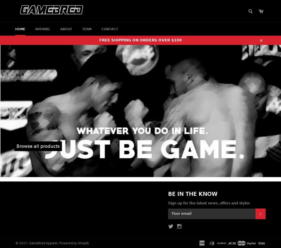 gamebredapparel.com shopify website screenshot