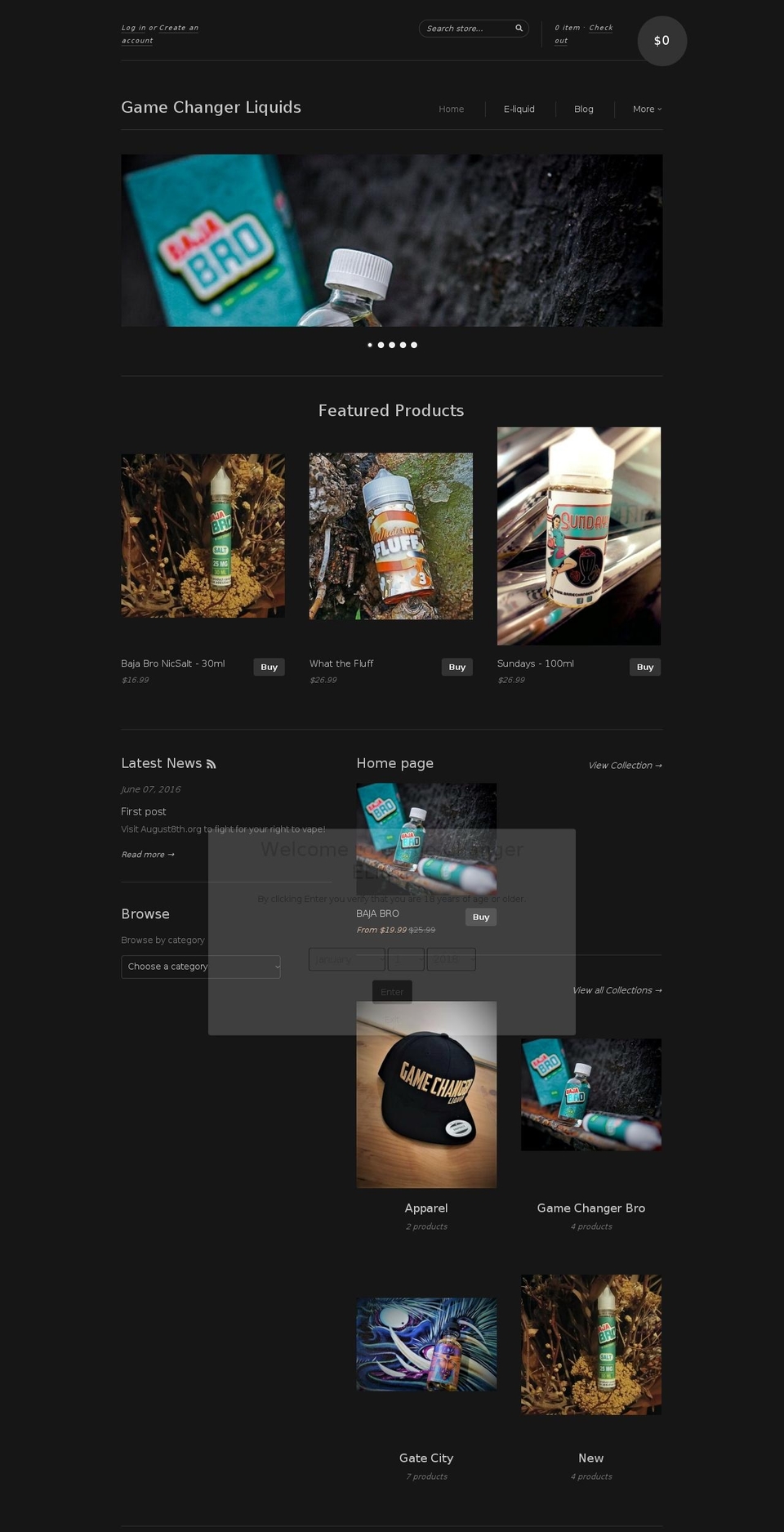 gamechangerliquids.com — Shopify storefront screenshot