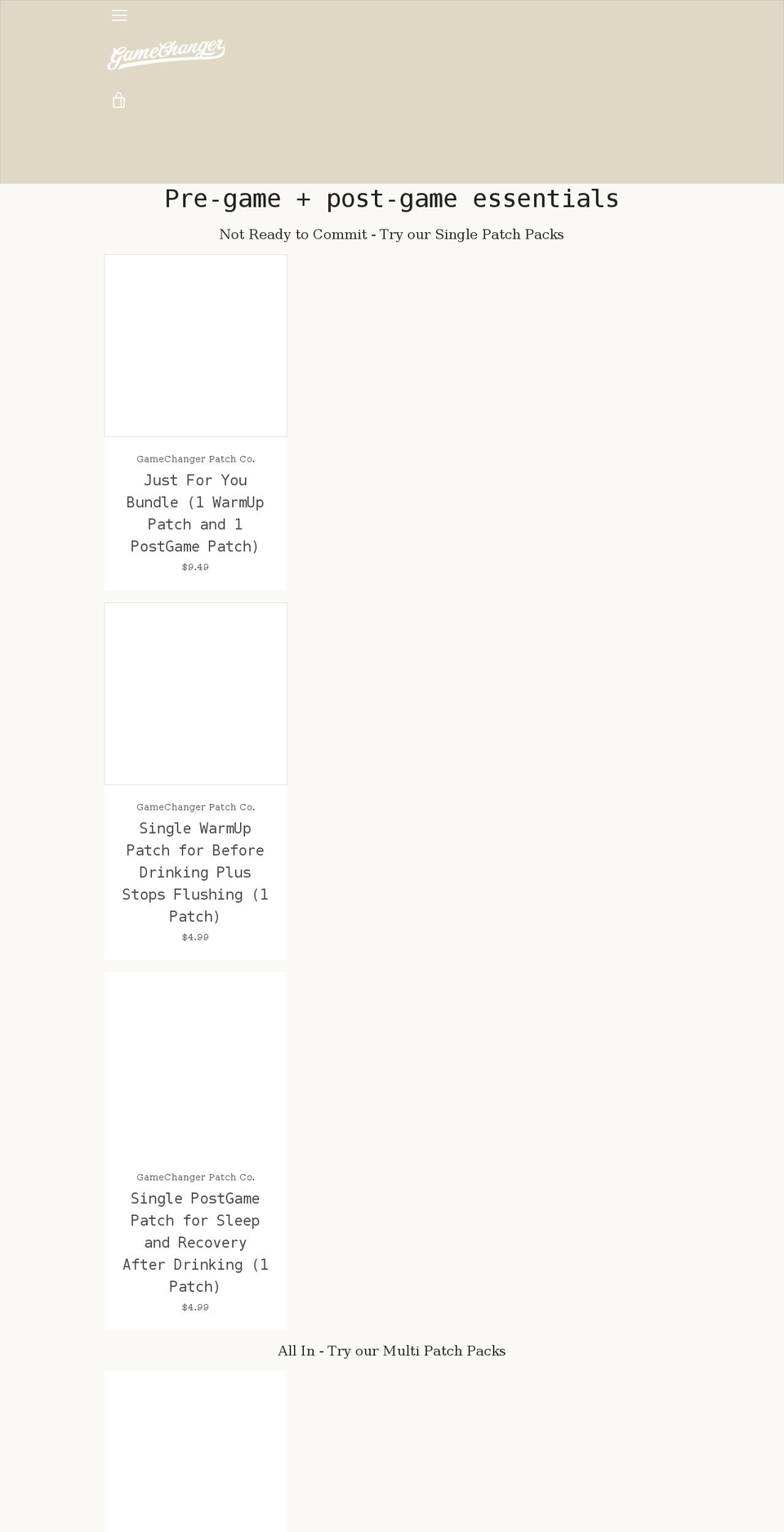 gamechangerpatch.com shopify website screenshot