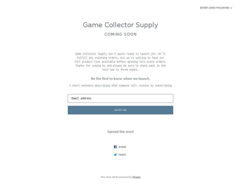 gamecollectorsupply.com — Shopify storefront screenshot