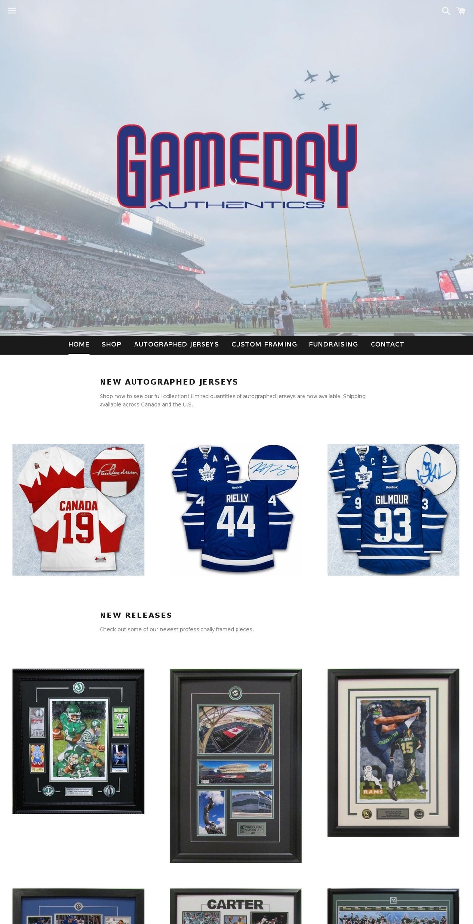 gamedayauthentics.ca shopify website screenshot