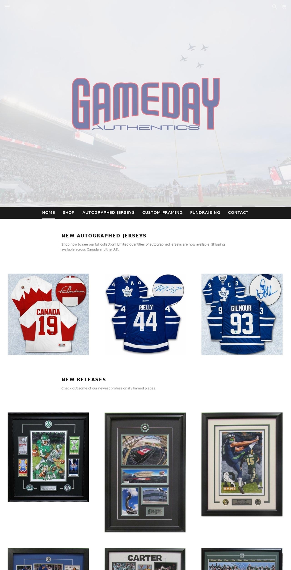 gamedayauthentics.com shopify website screenshot