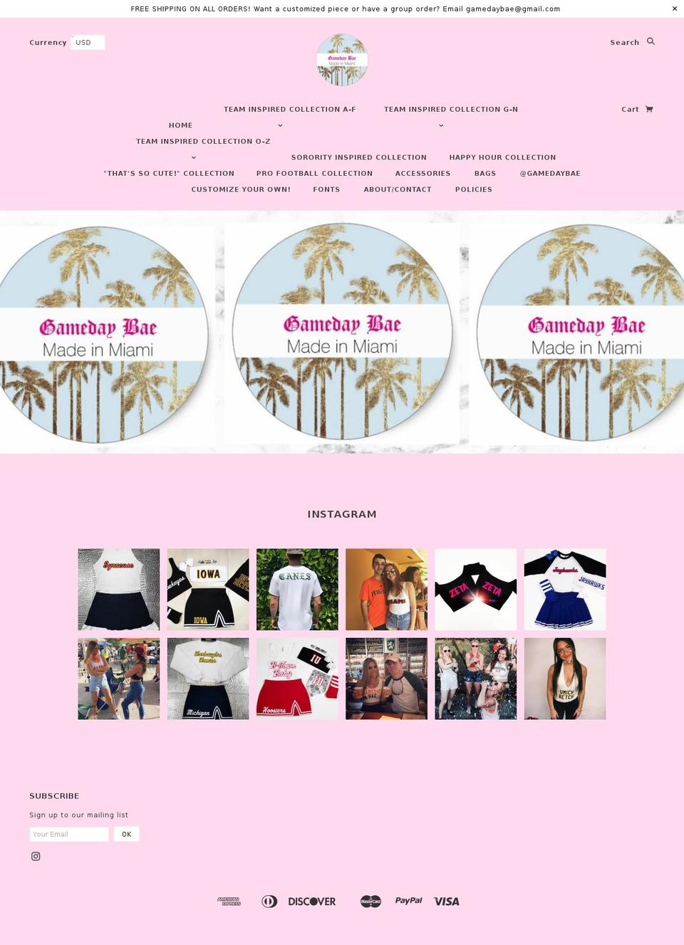 gamedaybae.com shopify website screenshot