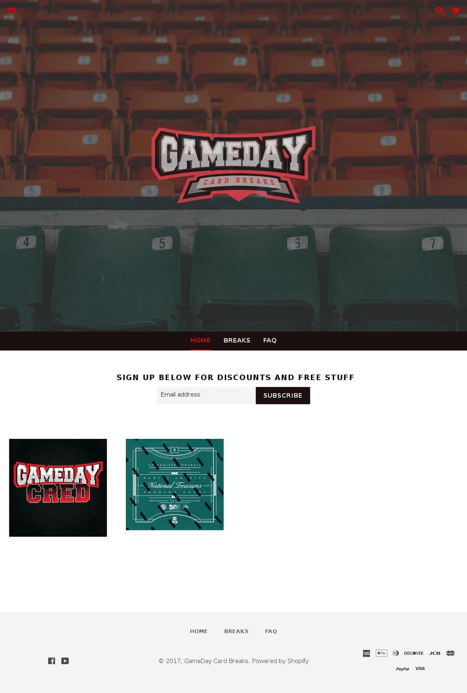 gamedaycardbreaks.com shopify website screenshot