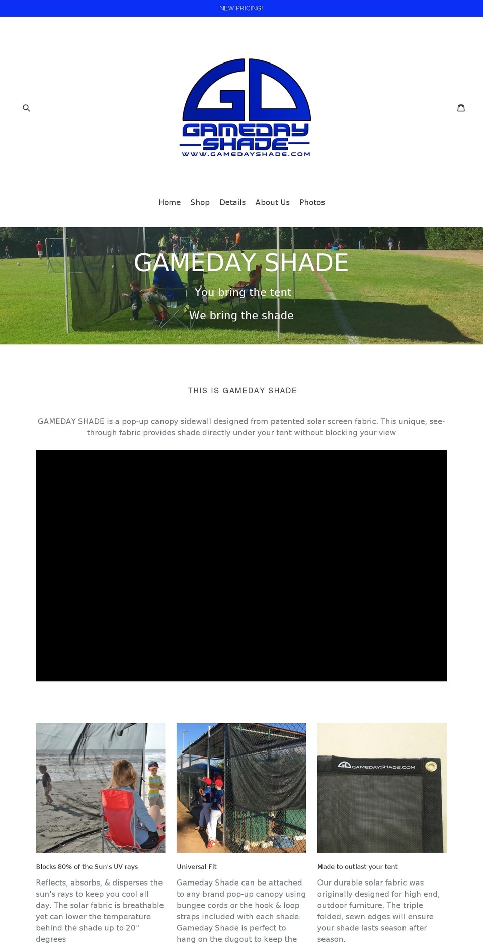 gamedayshade.com shopify website screenshot