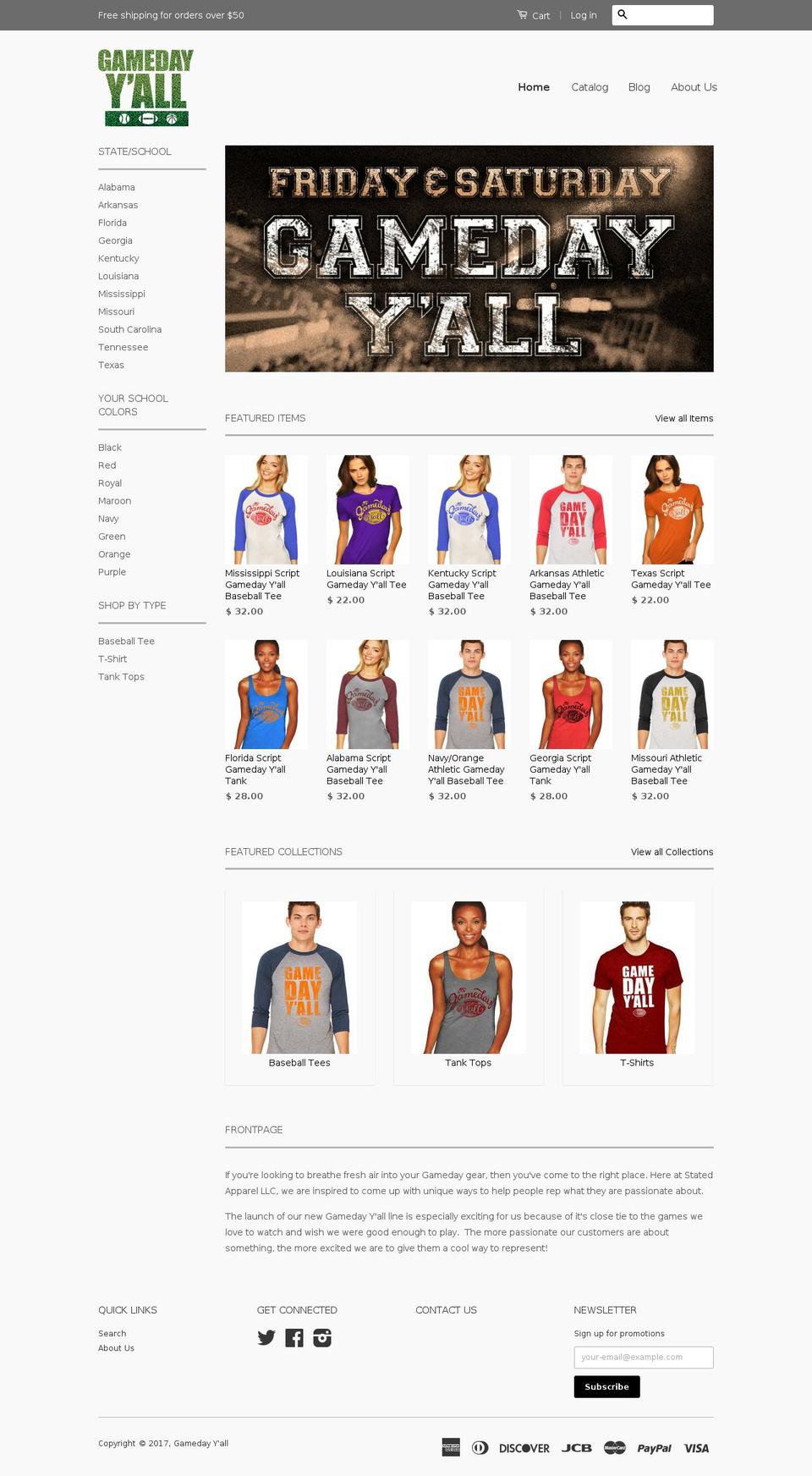 gamedayyall.com shopify website screenshot