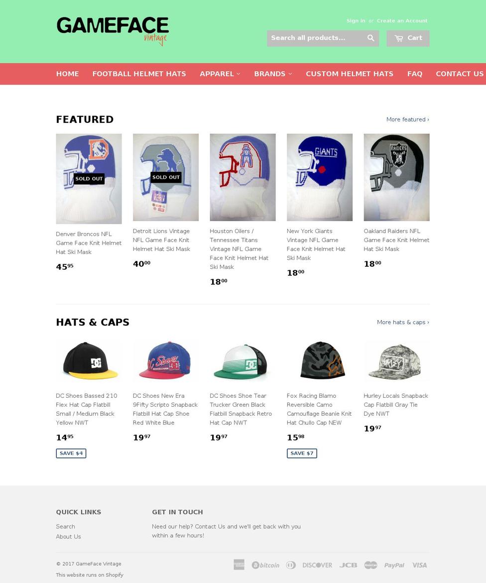gamefacemasks.com shopify website screenshot