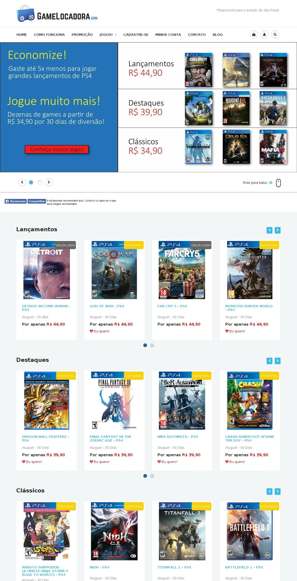 gamelocadora.com — Shopify storefront screenshot