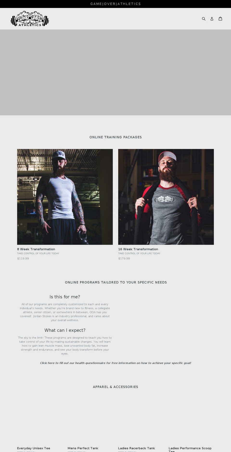 gameoverathletics.com — Shopify storefront screenshot