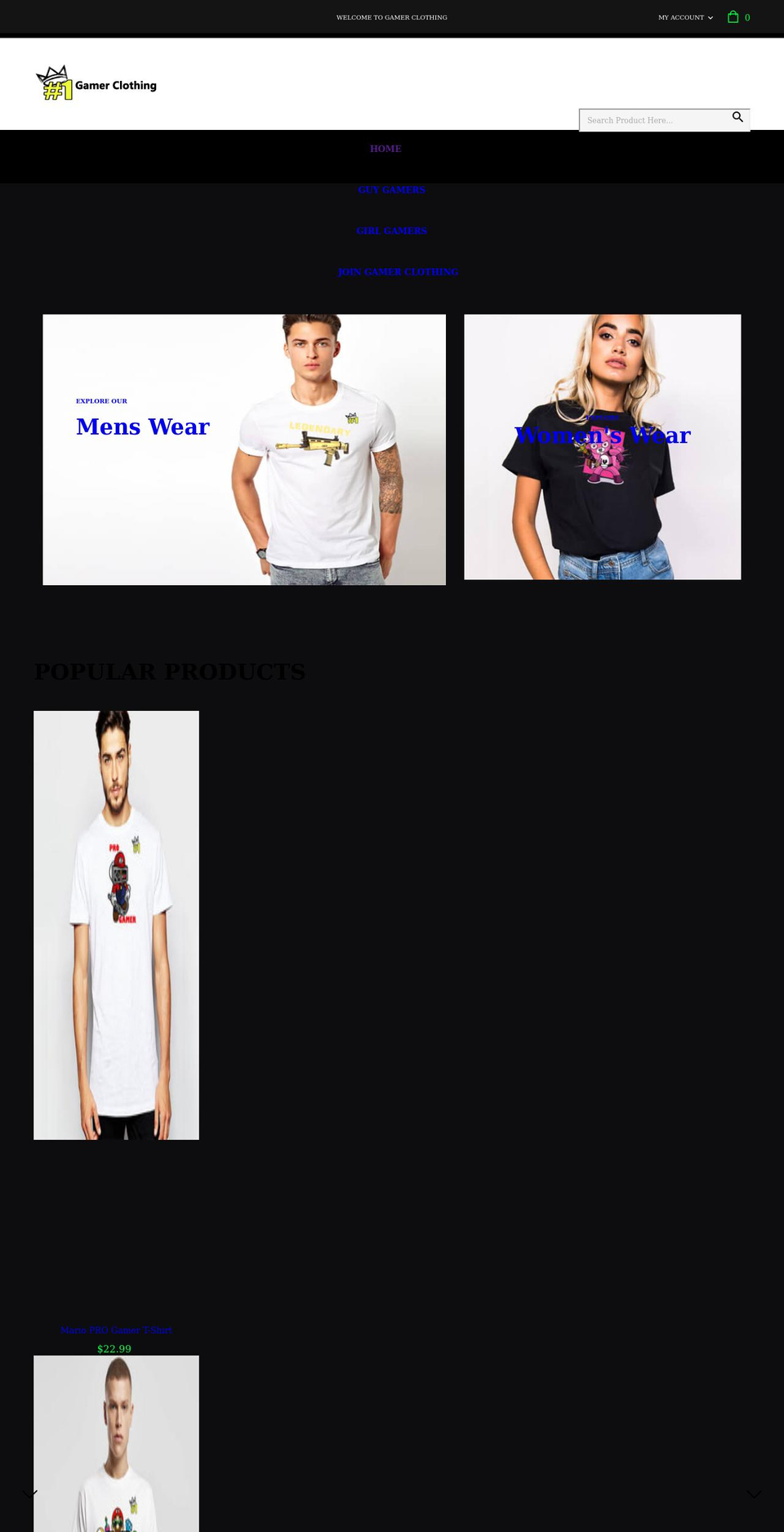 gamer-clothing.com shopify website screenshot
