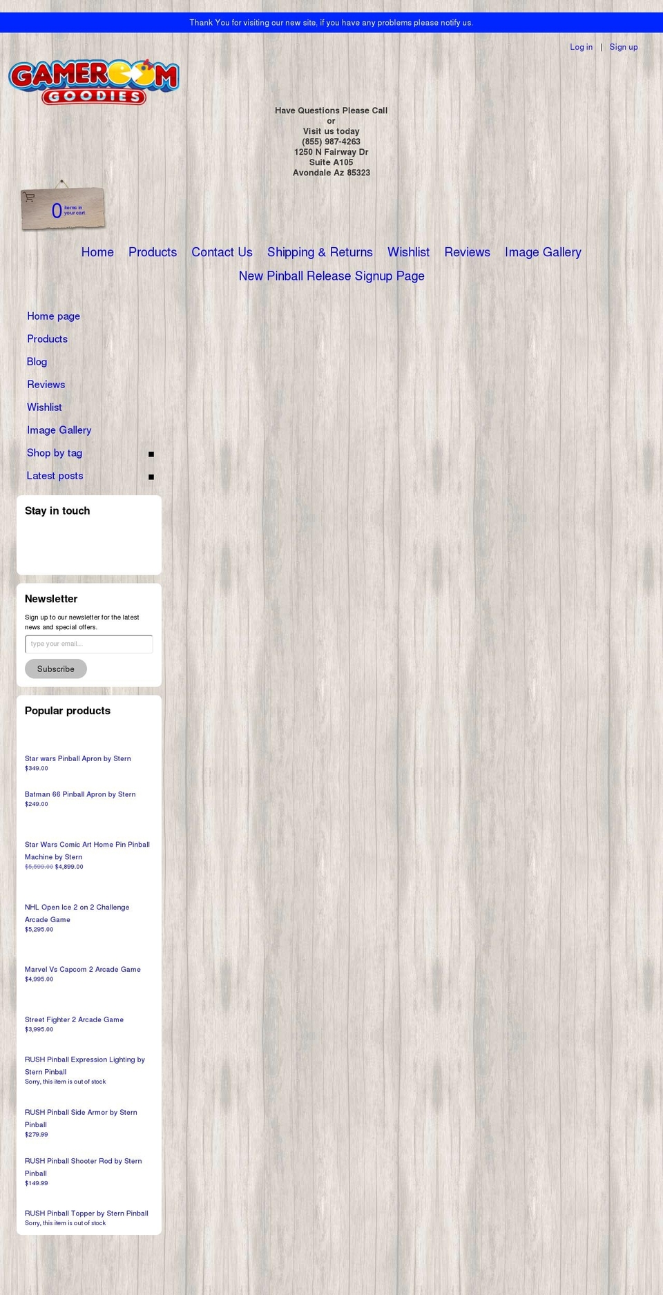 gameroomgoodies.com shopify website screenshot