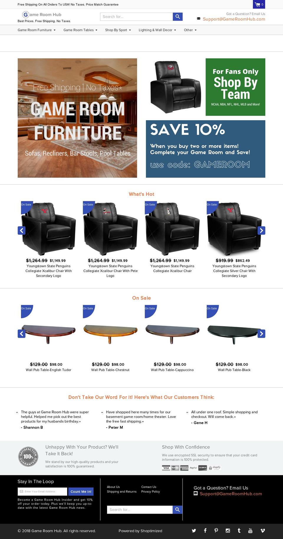 gameroomhub.com — Shopify storefront screenshot